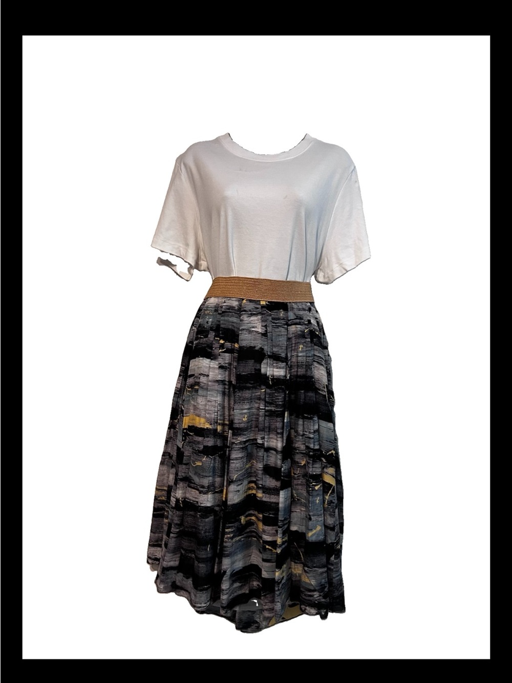 IDoré Beymen Luxury Silk Blend Pleated Abstract Midi Skirt Size Medium